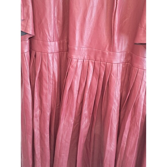 Eloquii Faux Leather Pleated Skirt Tie Neck Midi Dress Burgundy PLS READ Size 28 - Picture 4 of 12